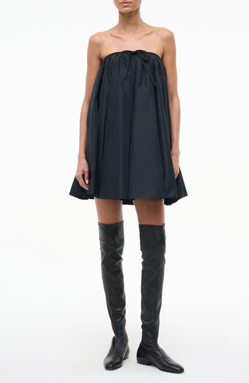Staud Sofia Strapless Satin Trapeze Minidress In Black