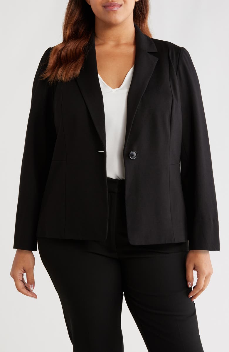 KASPER One-Button Seamed Waist Blazer, Main, color, Black
