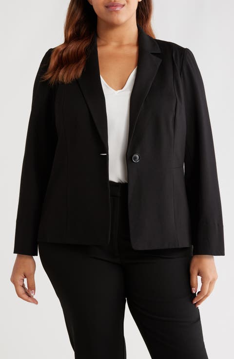 One-Button Seamed Waist Blazer (Plus)