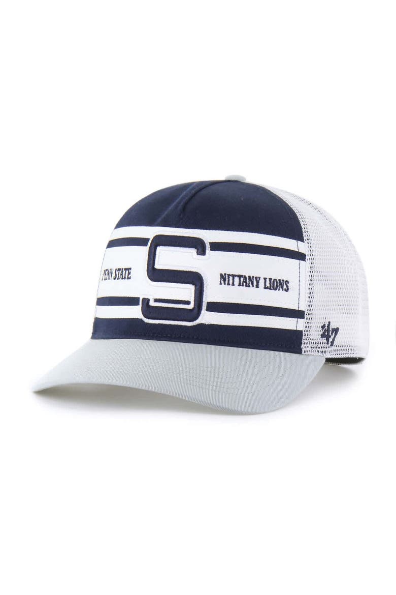 Youth '47 Navy/Gray Penn State Nittany Lions Super Stripe Hitch Adjustable Trucker Hat, Main, color, Navy