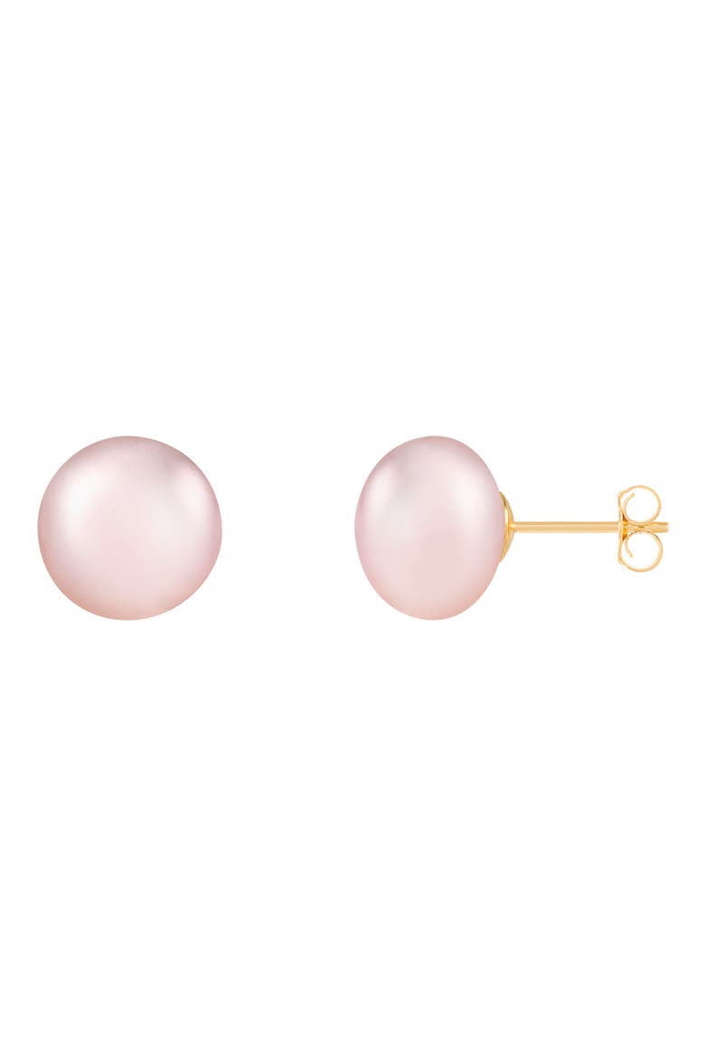 14K Yellow Gold 10-11mm Cultured Freshwater Pearl Stud Earrings, Alternate, color, PURPLE