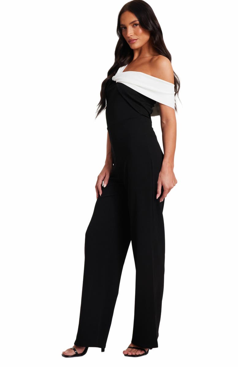 QUIZ Scuba Crepe Contrast Bardot Jumpsuit, Alternate, color, 