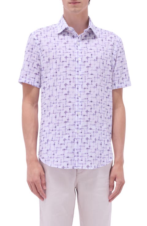 Orson Geo Print Short Sleeve Cotton Seersucker Button-Up Shirt