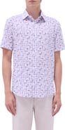 Bugatchi Orson Geo Print Short Sleeve Cotton Seersucker Button-Up Shirt