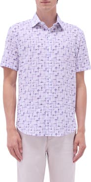 Bugatchi Orson Geo Print Short Sleeve Cotton Seersucker Button-Up Shirt