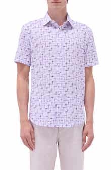 Bugatchi Orson Geo Print Short Sleeve Cotton Seersucker Button-Up Shirt