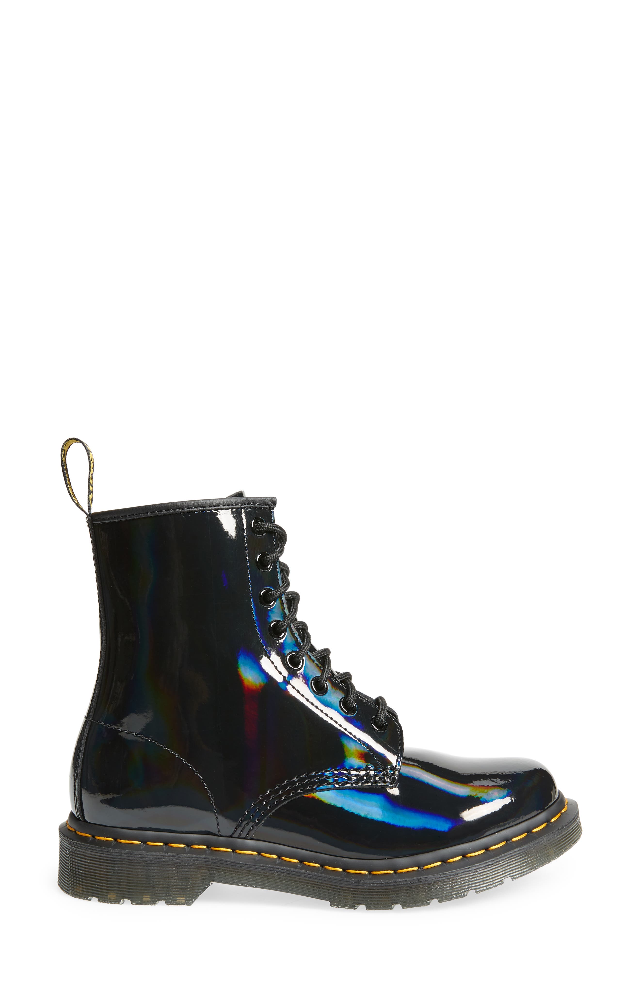 Dr. Martens Black Rainbow Patent Leather Boot, Alternate, color, 