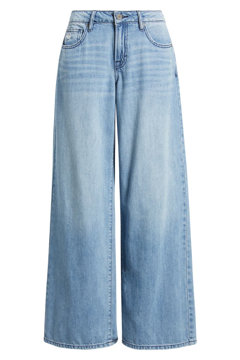 Raw Hem Crossover Waist Ankle Wide Leg Jeans, Alternate, color, LT.WASH
