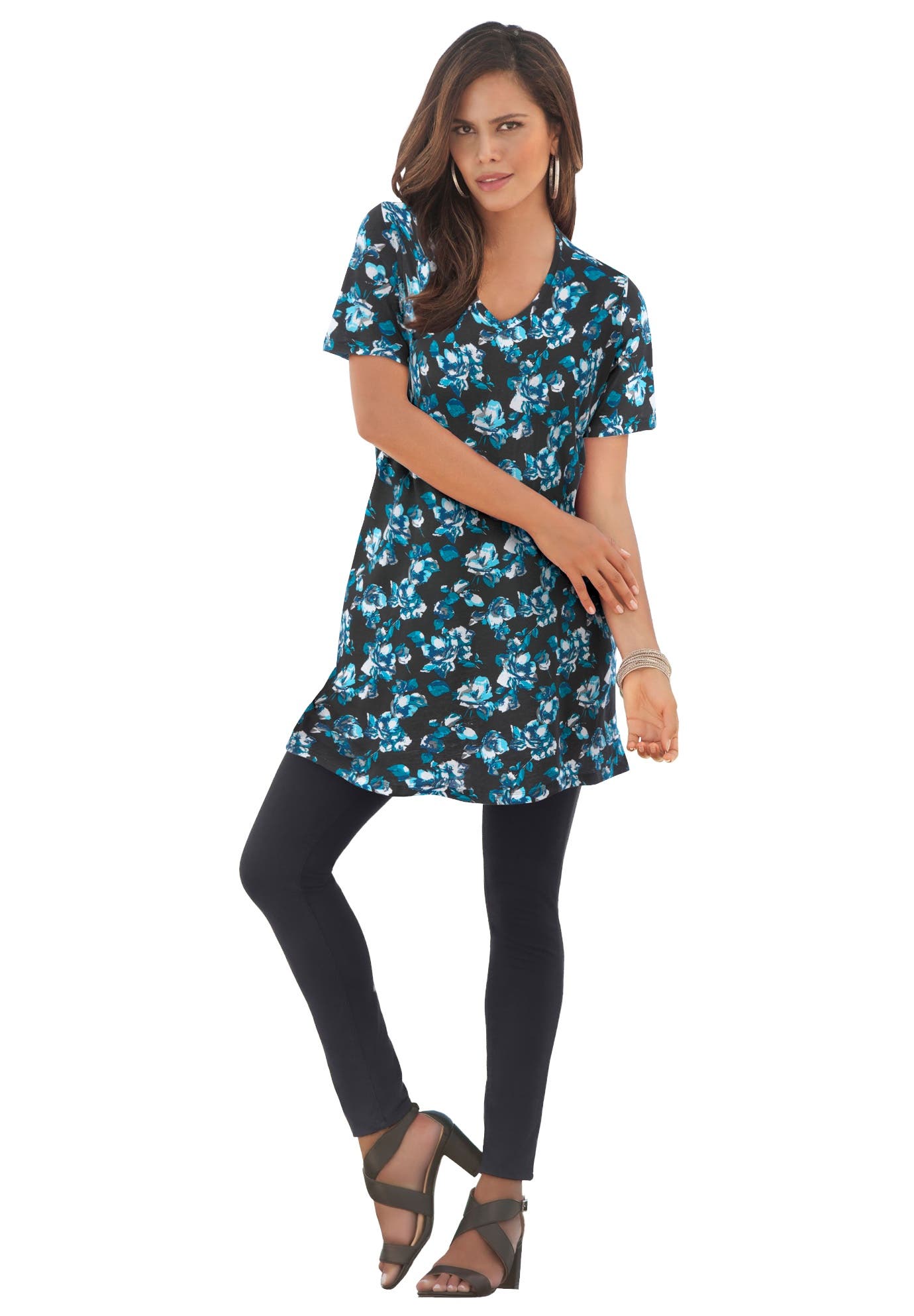 Plus Size Ultimate Cotton V-Neck Short Sleeve Tunic