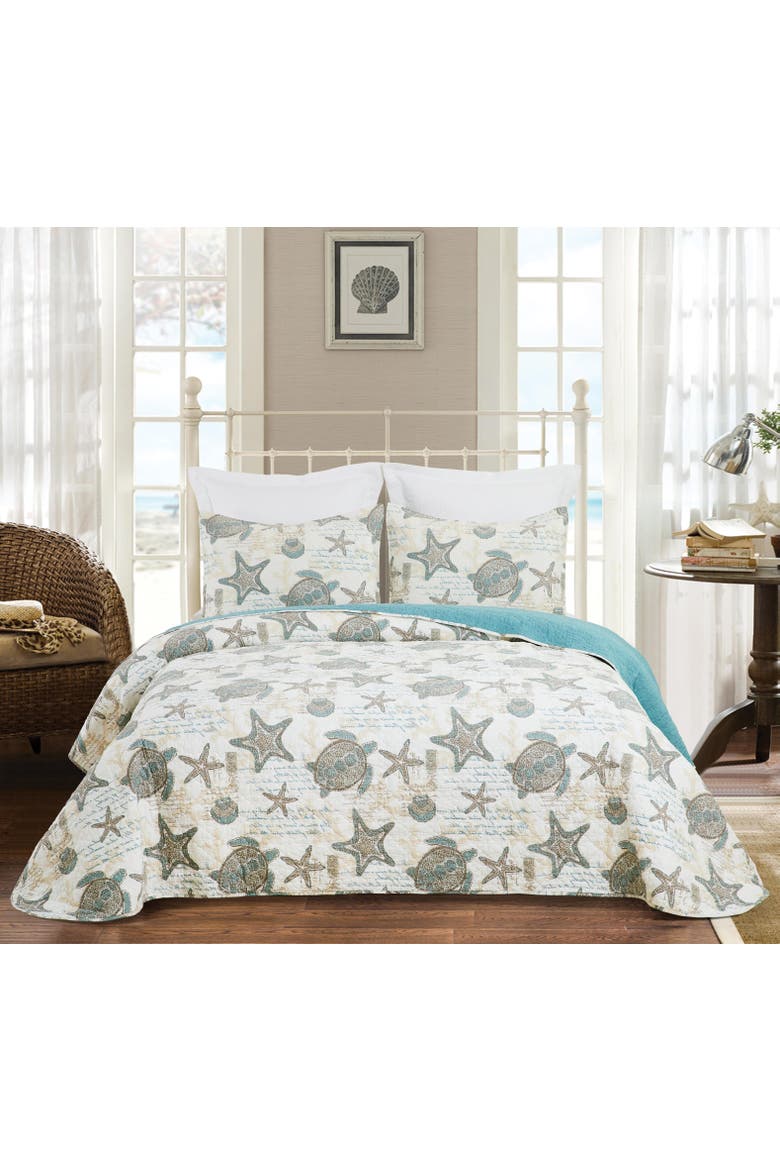 Amber Sands Cotton Blend Quilt Set - Reversible Machine Washable, Alternate, color, Blue