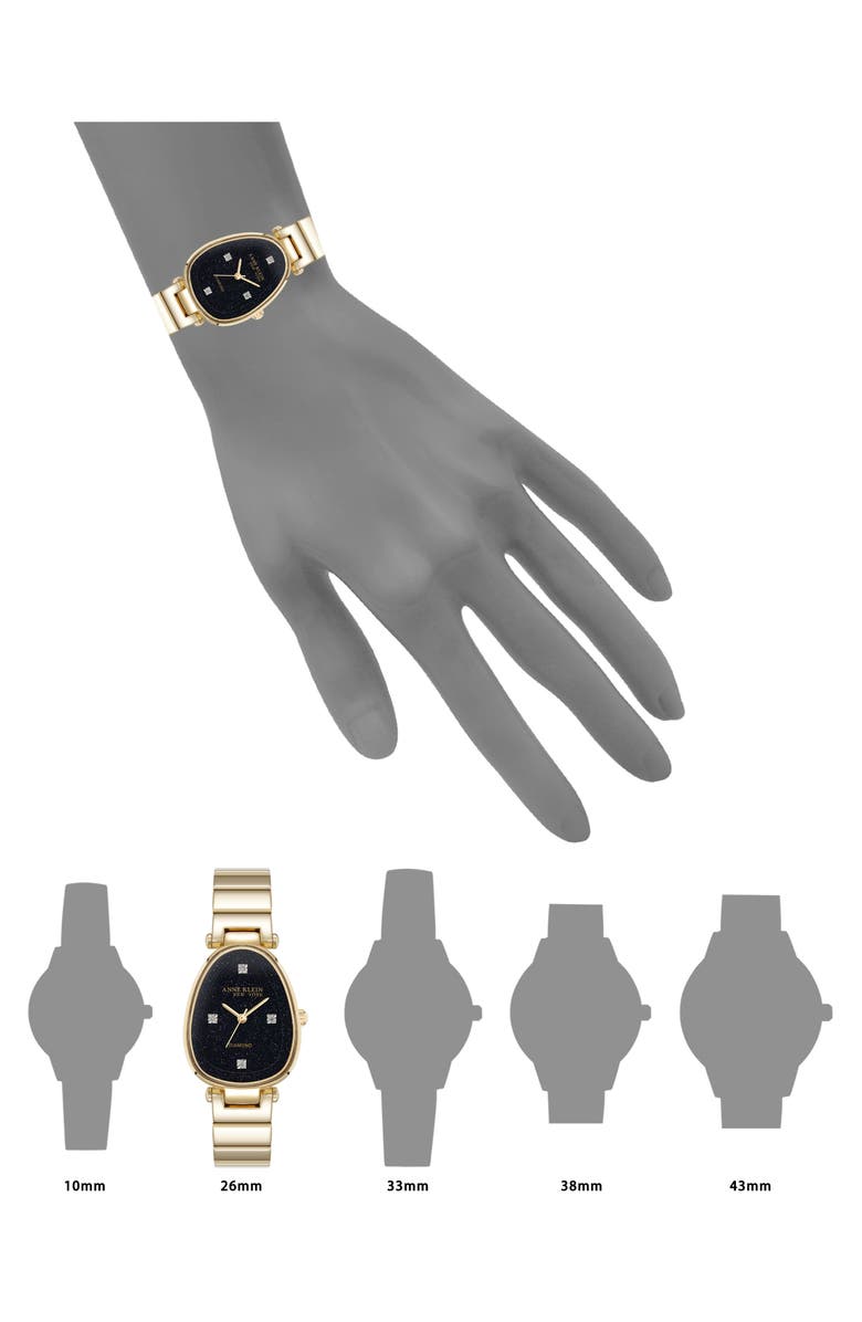 Anne Klein Diamond Dial Three Hand Quartz Bracelet Watch, 26mm x 38mm, Alternate, color, Goldtone/ Black