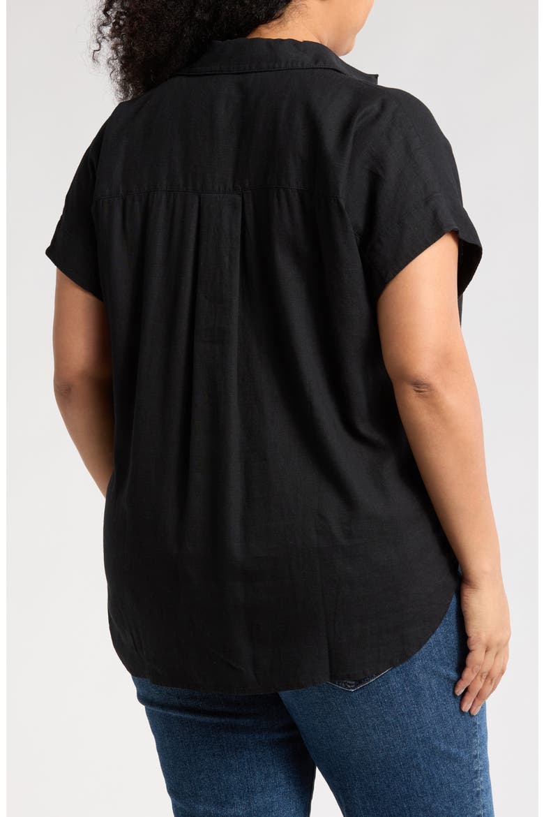 Double Pocket Linen Blend Camp Shirt, Alternate, color, BLACK