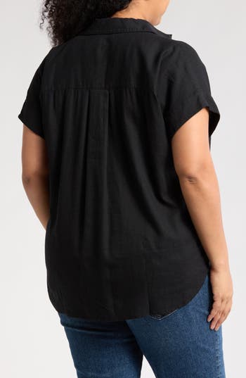 Shop Caslon ® Double Pocket Linen Blend Camp Shirt In Black