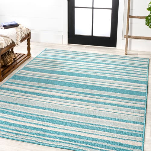 Jonathan Y Castara Wavy Stripe Modern Indoor/outdoor Area Rug In Aqua/cream