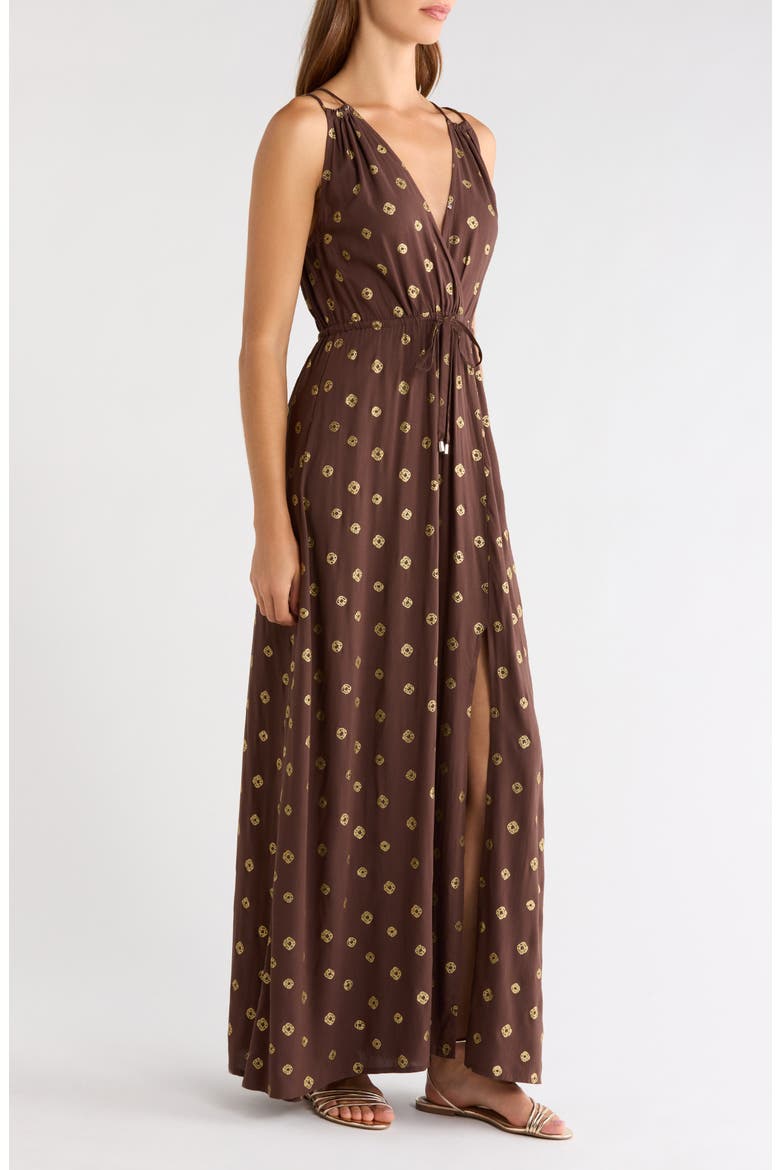 V-Neck Maxi Cover-Up Dress, Alternate, color, BROWN POLKA