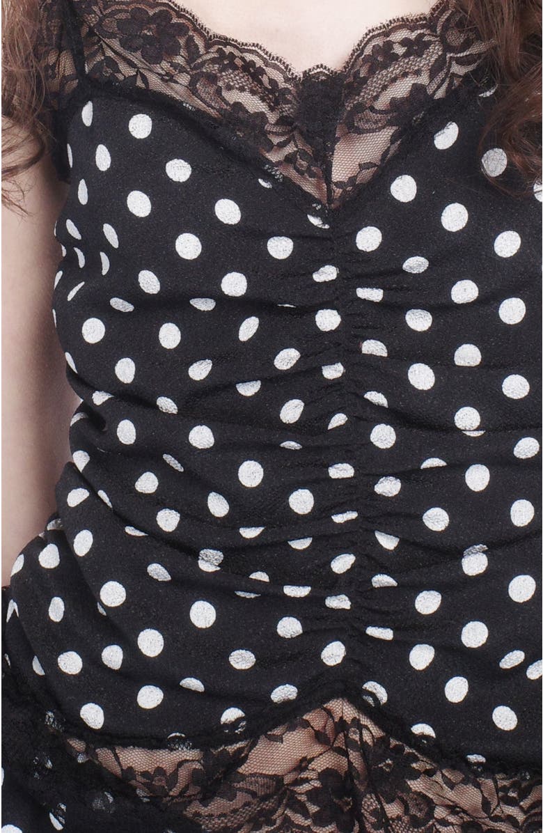 Anna Sui Polka Dot Ruched Lace Camisole, Alternate, color, Black Multi