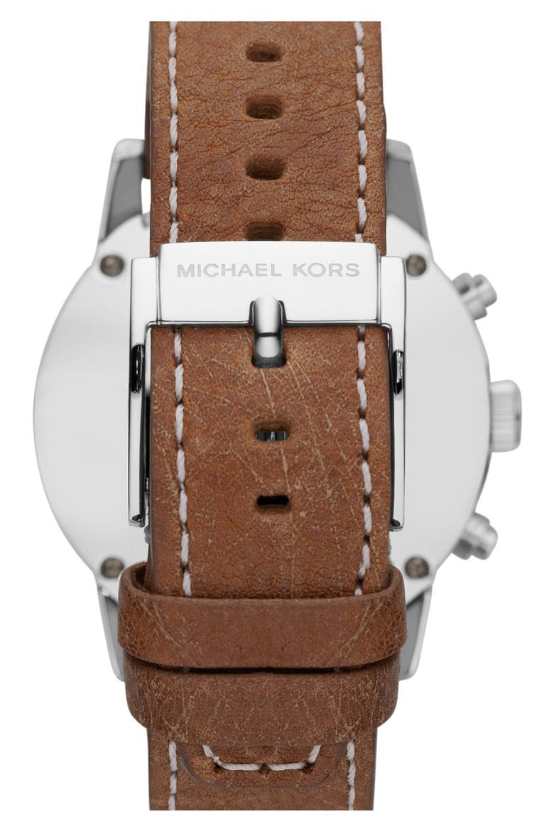 Michael Kors 'Scout' Chronograph Leather Strap Watch, 43mm, Alternate, color, LUGGAGE/ SILVER