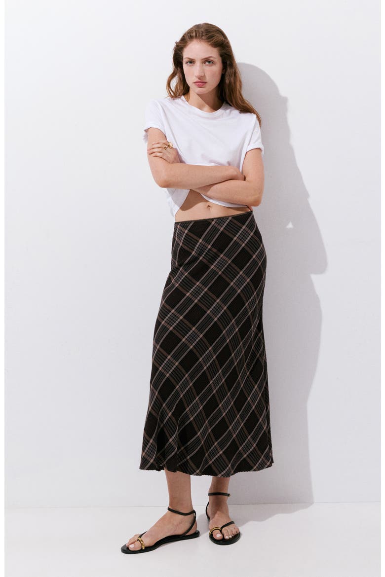 Checked Midi Skirt, Alternate, color, BROWN