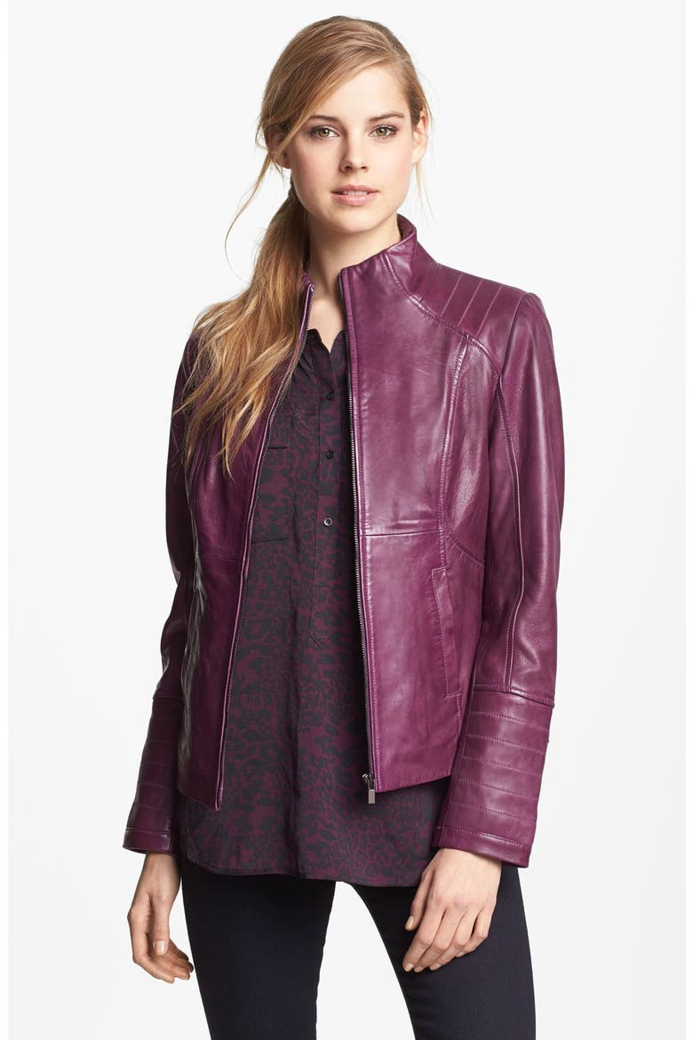 La Marque Funnel Neck Leather Jacket, Alternate, color, PURPLE
