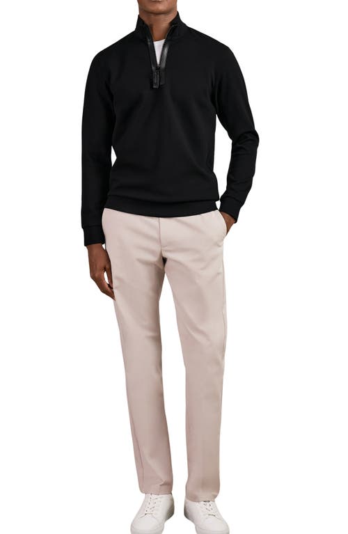 Reiss Black Leather-placket Interlock Sweatshirt In Black