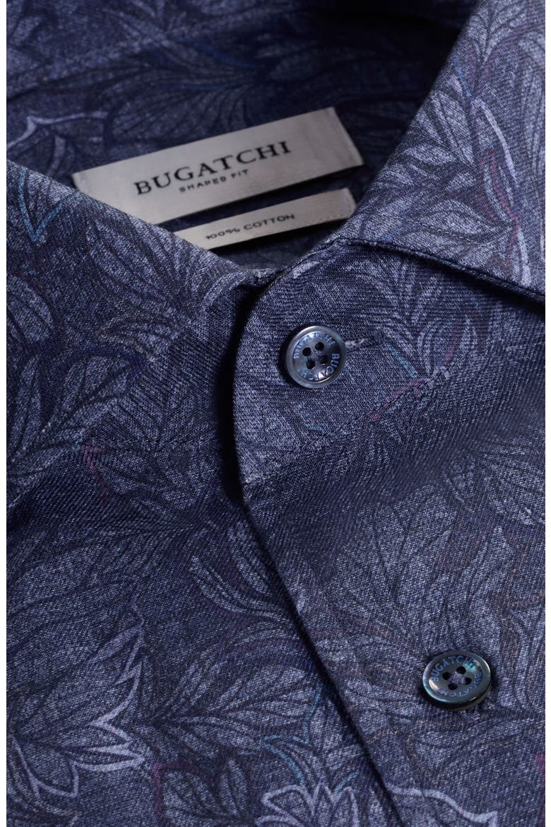 Alvin Shaped Fit Leaf Print Button-Up Shirt, Alternate, color, NIGHT BLUE