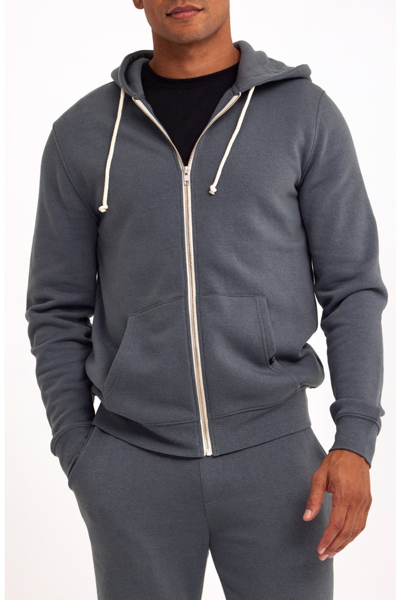 Trim Fit Heathered Fleece Zip Hoodie, Main, color, RAINDROP
