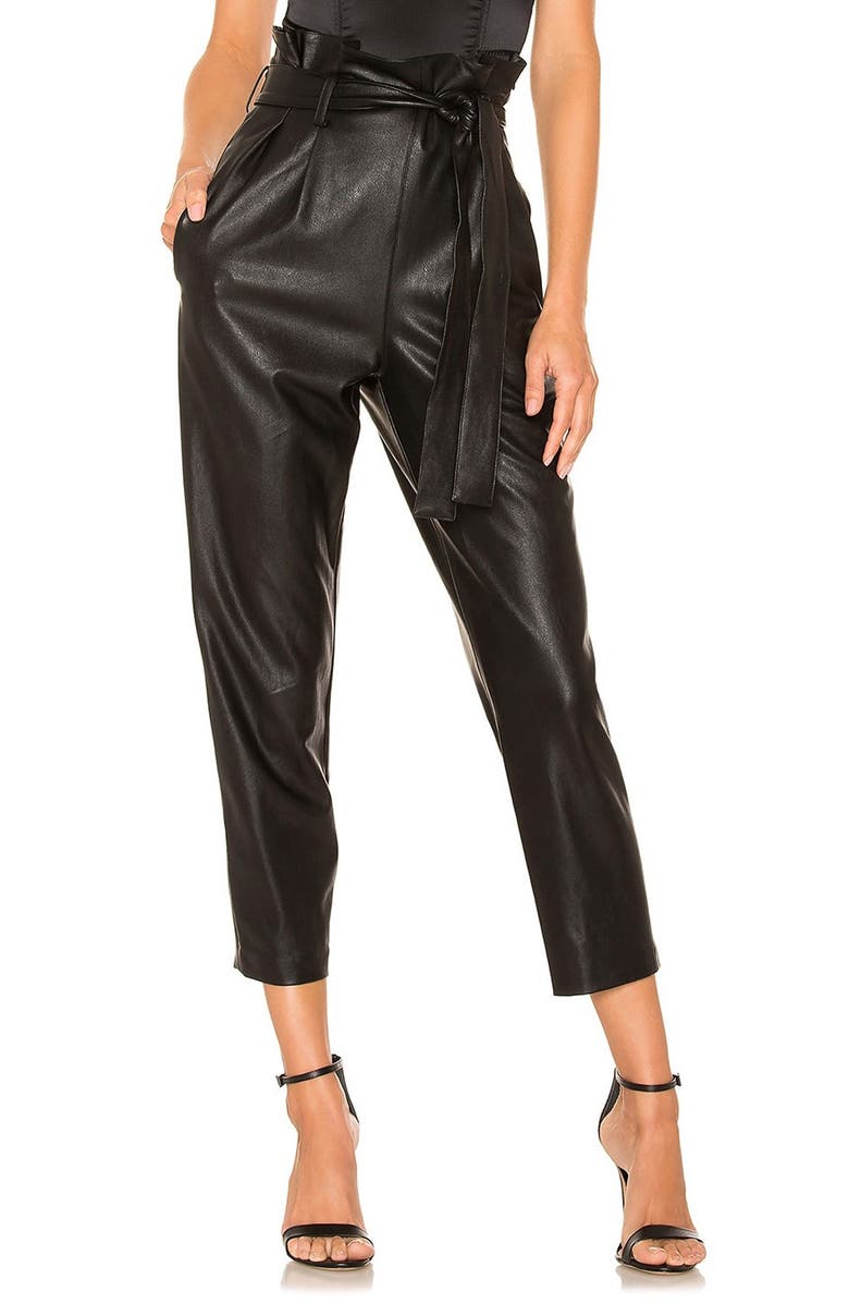 MAX STUDIO Vegan Leather Paperbag Waist Pants, Main, color, 