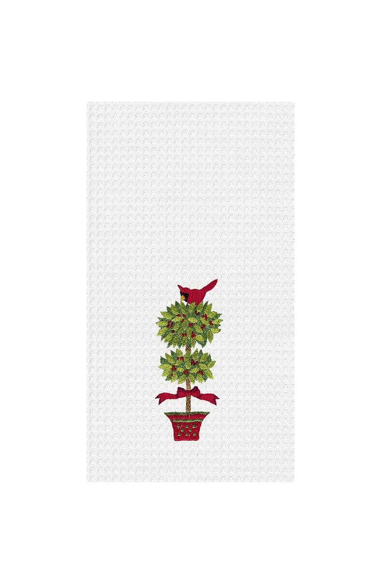 C&F Home Cardinal in Topiary Waffle Weave Cotton Kitchen Towel, Main, color, White