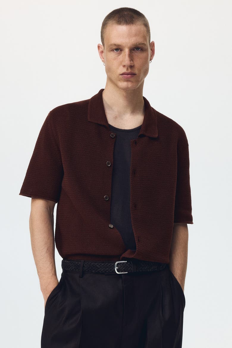 Regular Fit Hole-knit Shirt, Alternate, color, Dark brown