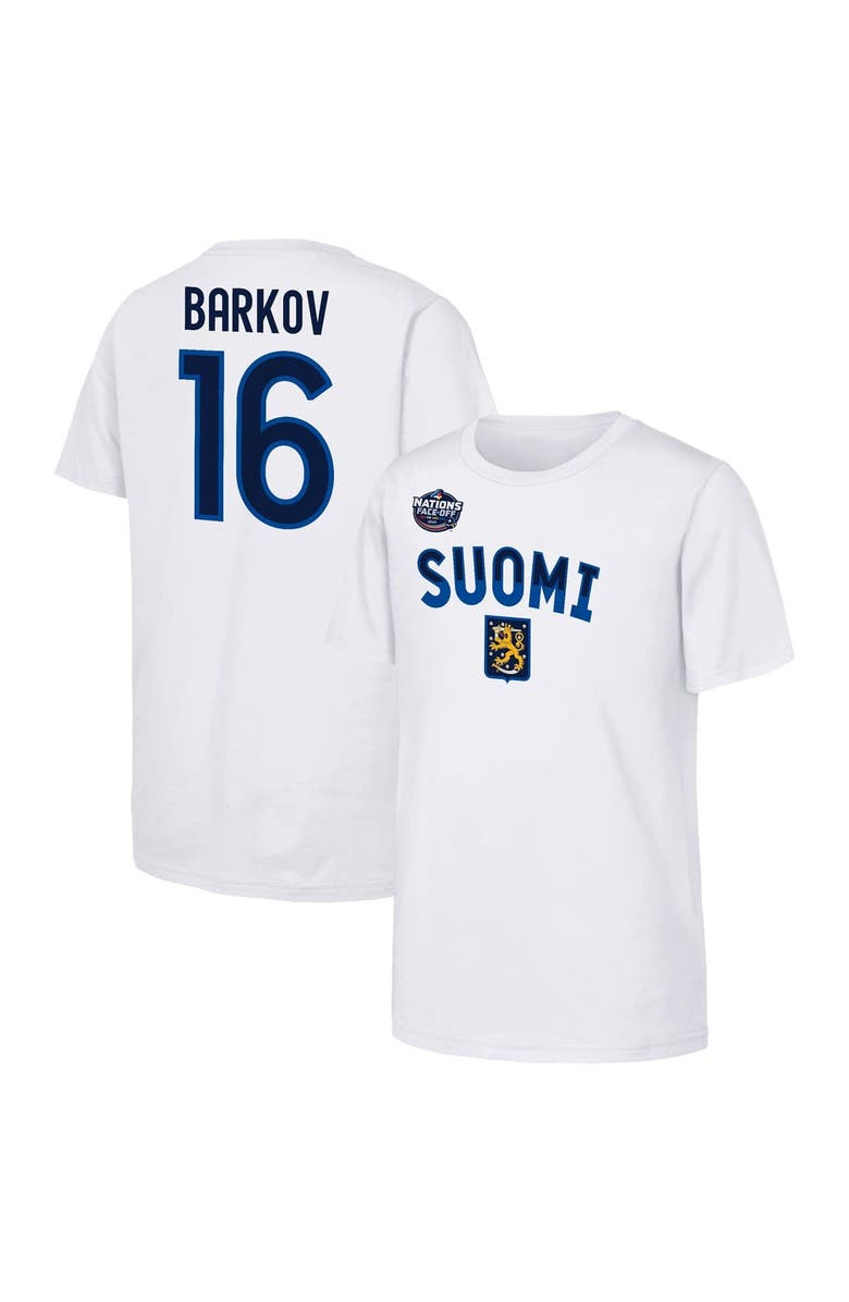 Outerstuff Youth Aleksander Barkov White Finland 2025 4 Nations Face-Off Player Name & Number T-Shirt, Alternate, color,