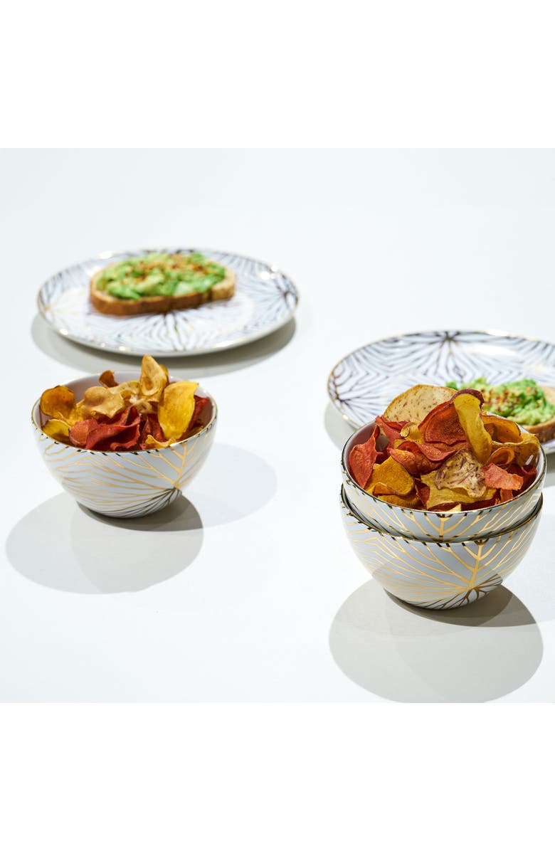 ANNA New York Set of 4 Talianna Lily Pad Ceramic Dessert Bowls, Alternate, color, White And Gold