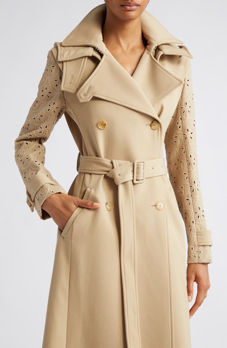 Chloé Eyelet Sleeve Virgin Wool Gabardine Trench Coat, Alternate, color,