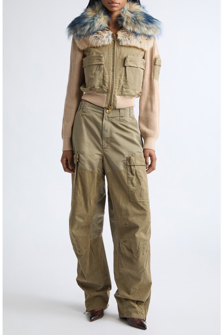 P-Arker Mixed Media Zip Hem Cargo Pants, Alternate, color, KHAKI