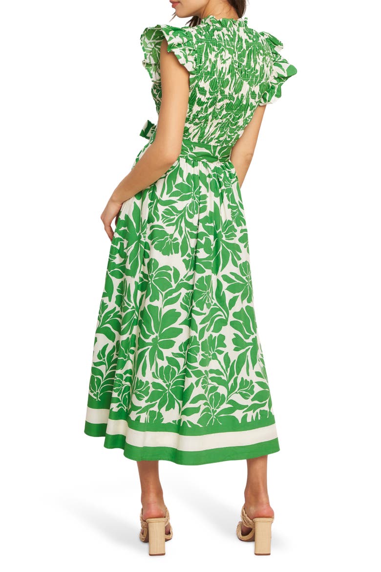 Print Midi Dress, Alternate, color, IVORY GREEN