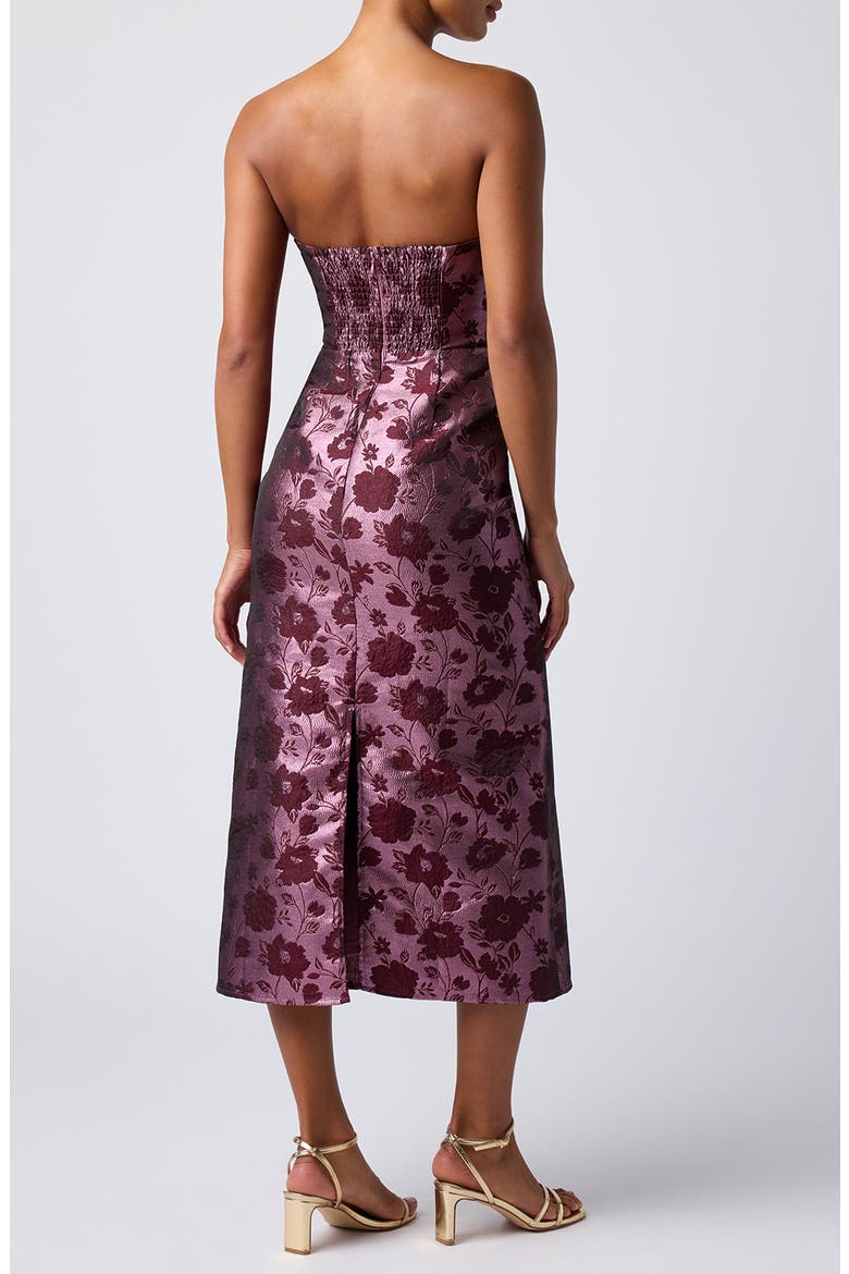 Corset Strapless Midi Dress, Alternate, color, EGGPLANT FLORAL