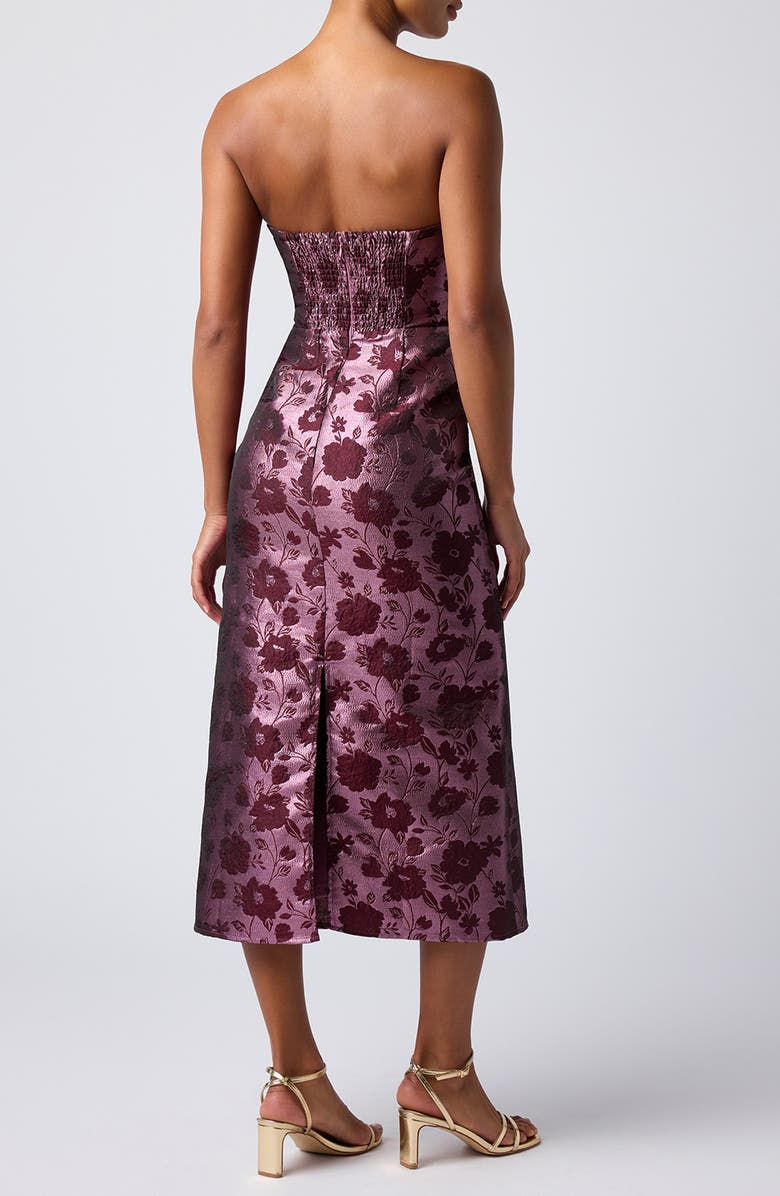 Lulus Corset Strapless Midi Dress, Alternate, color, Eggplant Floral