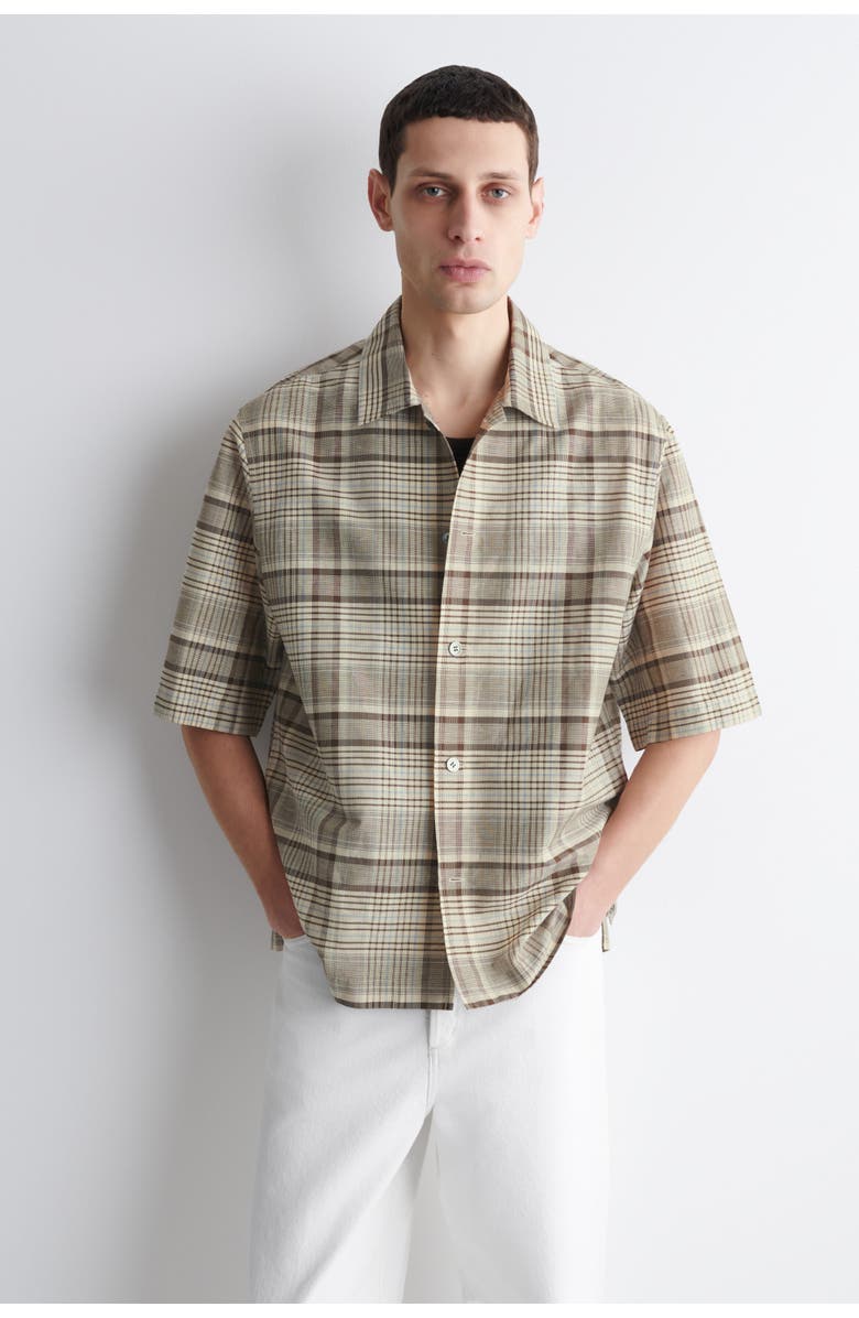 COS Checked Linen-blend Short-sleeved Shirt, Main, color, Beige / Checked