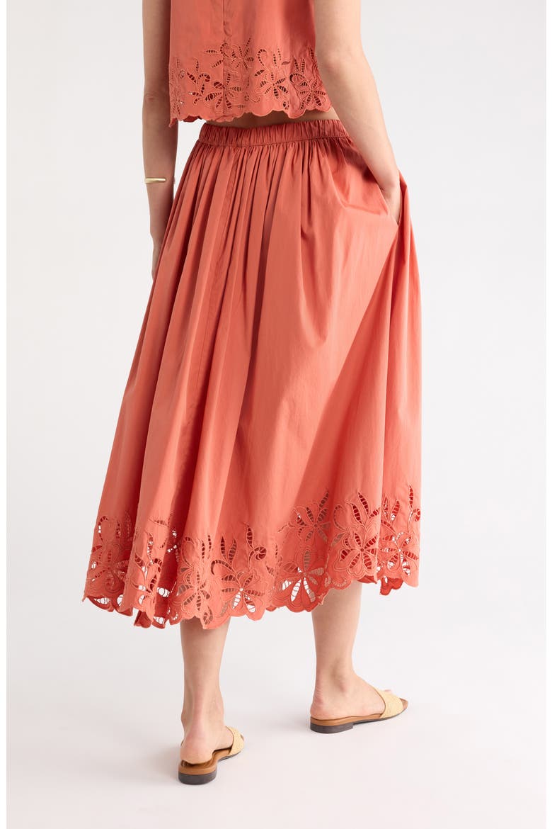 Schiffly Cotton Eyelet Midi Skirt, Alternate, color, CORAL APRICOT