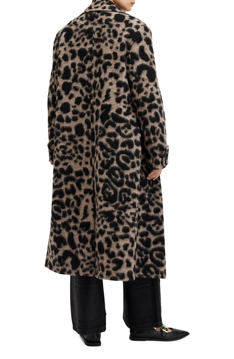AllSaints Mabel Leopard Print Double Breasted Coat, Alternate, color, 