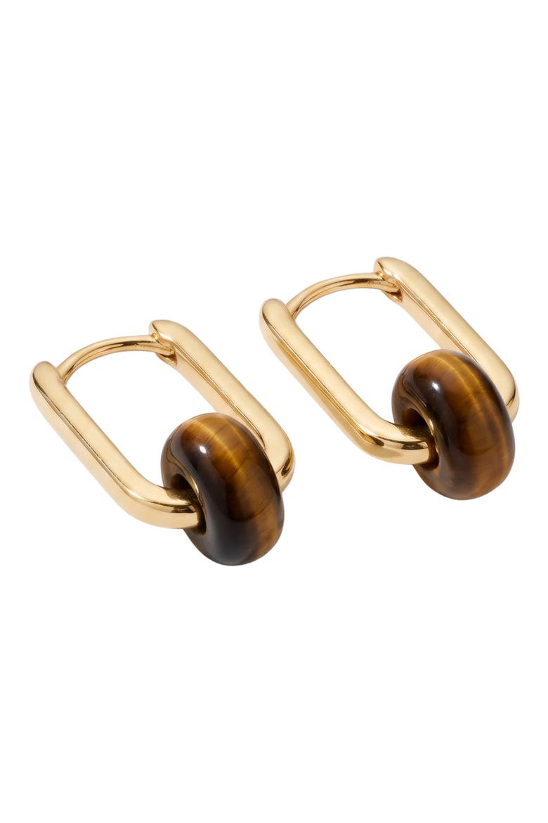 Tiger's Eye Huggie Hoop Earrings, Alternate, color, GOLD