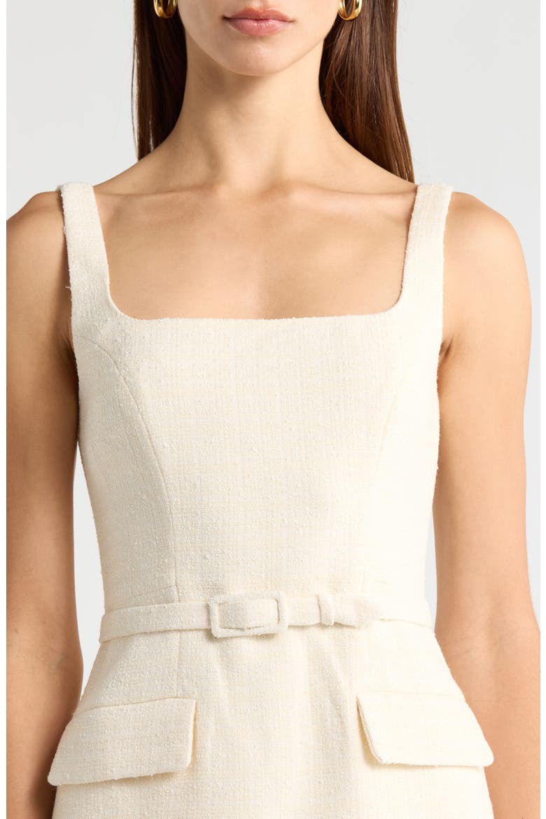 Adelyn Belted Tweed Minidress, Alternate, color, IVORY