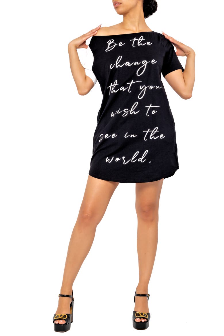 Change Graphic One-Shoulder Cotton Blend T-Shirt Dress, Main, color, BLACK