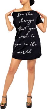 Dai Moda Change Graphic One-Shoulder Cotton Blend T-Shirt Dress
