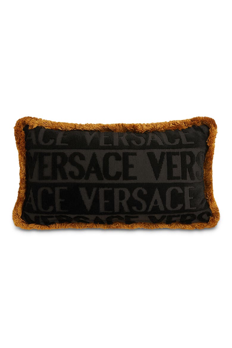 Sequin Logo Fringe Accent Pillow, Alternate, color, BLACK/ GOLD