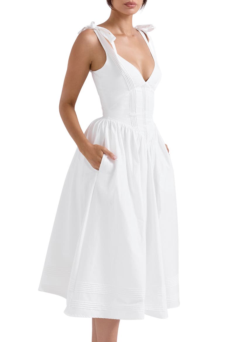 Hattie Lace-Up Stretch Cotton Blend Corset Midi Dress, Alternate, color, WHITE