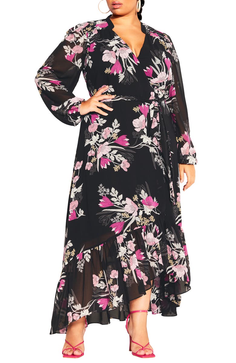City Chic Samara Long Sleeve Wrap Maxi Dress, Main, color,