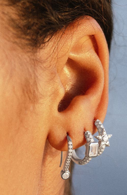Sheryl Lowe 3 Row Huggie With Diamond Star In Sterling Silver
