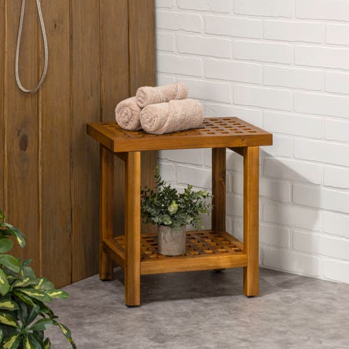 Jonathan Y Armin 18.1" Modern Classic Grid Slat Solid Acacia Wood Indoor/outdoor Shower Stool In Brown