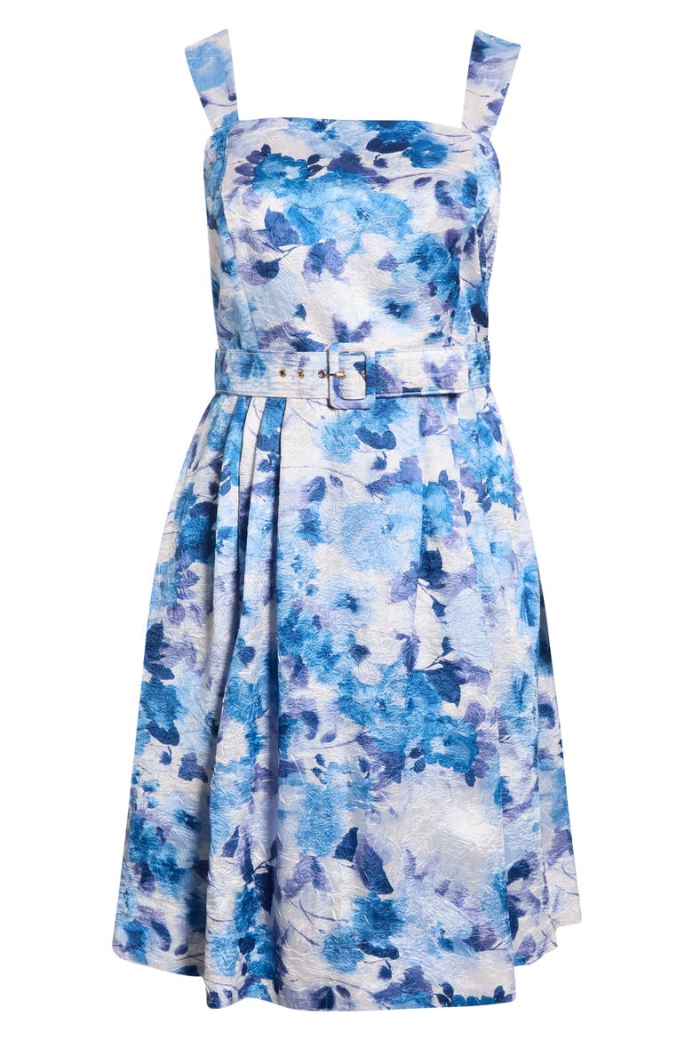 Floral Print Belted Sleeveless Dress, Alternate, color, BLUE MULTI