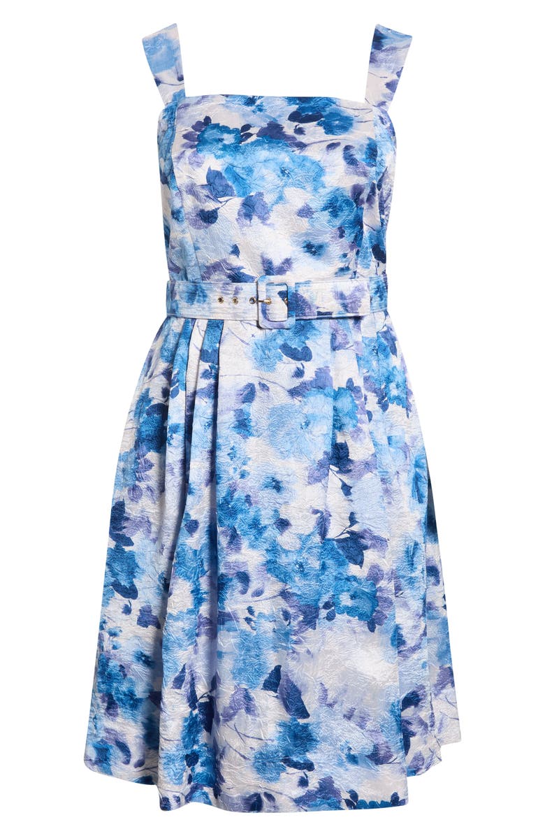 Tahari ASL Floral Print Belted Sleeveless Dress, Main, color,